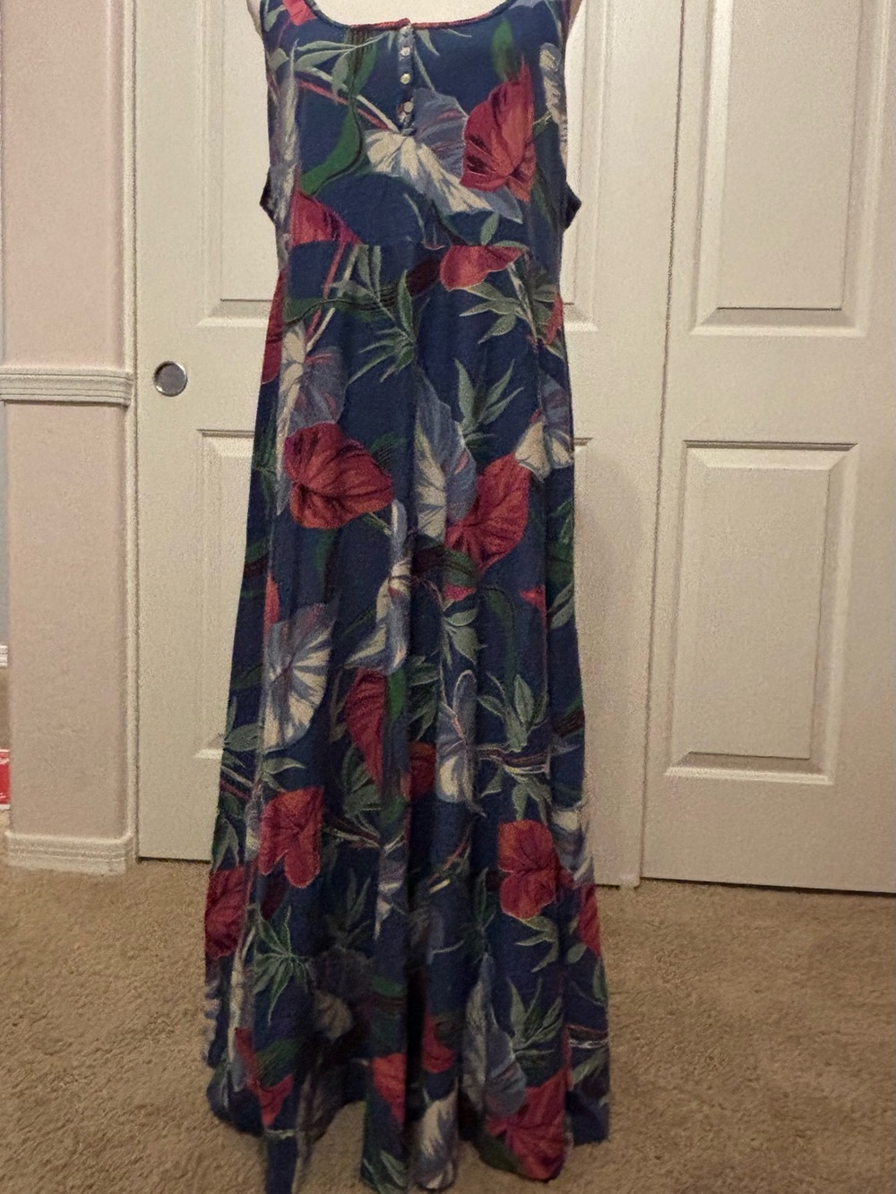 Chaps Blue Floral Dress with Button Detail